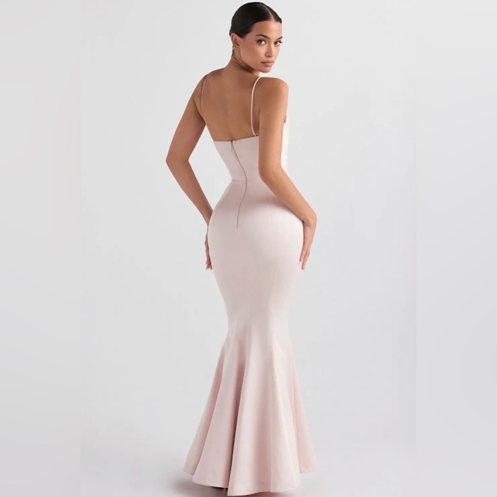House Of Cb 'Violette' Blush Satin Fishtail Gown Gem